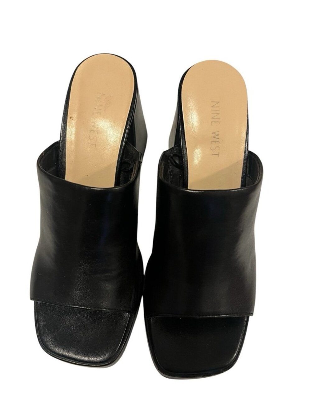 NINE WEST Black faux leather platform mules sandals Size 7 - Picture 2 of 7